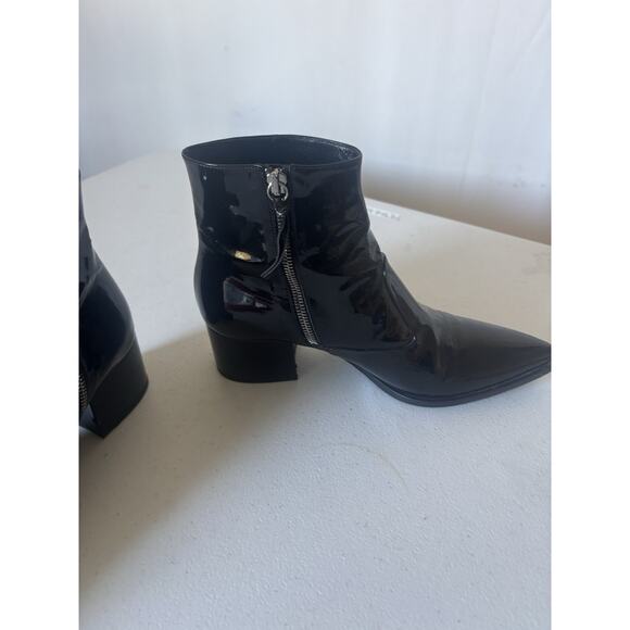 Miu Miu Patent Leather Boots 37.5 Ankle Booties Black 2' Heel Pointy Italy - Picture 4 of 15